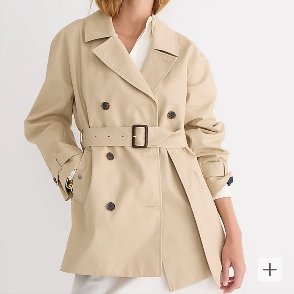J. Crew Womens Short trench coat BJ979 Khaki L NEW
